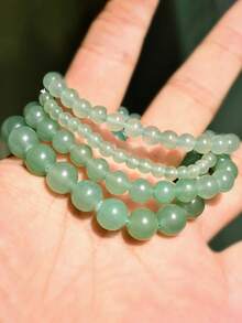 天然绿玉手链，治愈水晶瑜伽串珠手工手链，4 毫米/6 毫米/8 毫米/10 毫米复古风格项链 - 綠色 - 查看 8