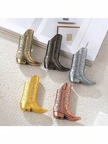 1pc Creative Embossed Metal Women's Boot Lighter Case - Suitable For Mini Bic J5, Perfect For Parties And Everyday Use
