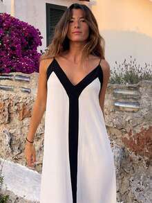 Elegant And Versatile Women's Dress In Unlined Tailored Fabric - Đen và trắng - Xem 7