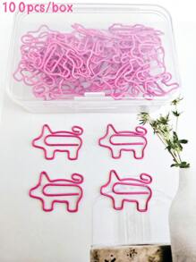 50Pcs/100Pcs Pink Pig-Shaped Paper Clips Cute Animal Shape Bookmark Clips Metal Paper Files Holder Creative Office Supply(Plastic Box Packing)
