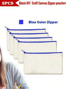 5/10/20pcs Set Blank Canvas Tote Bags For DIY Painting And Digital Printing, Portable Cosmetic Bags For Toiletries, Travel Makeup, Gifts To Express Love And Gratitude, Cute Handbag/Wallet/Snack/Gift Storage Bag With Zipper For Lipstick, Brush, Skincare, Phones, Coins, Small Items Make Up Bag - Beige - View 15