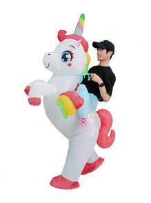 1 Stück buntes aufblasbares Einhorn Kostüm, süße Cartoon-Spaßfigur, geeignet für Halloween, Weihnachten, Feiertage, Geburtstagsfeiern, Cosplay, unisex