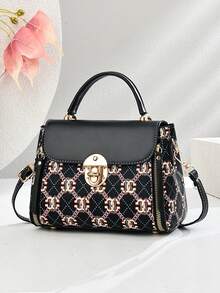 1pc Retro Floral Print One Shoulder Handbag, Twist Lock Flap Zipper Wallet, Elegant Women Purse For Holiday Outfit, Sweet Style Gift For Ladies