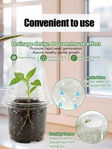 10sets-Clear Nursery Pots With Humidity Dome, 10CM Plastic Plant Pot Seedling Start Pots Flower Pot With Drain Holes For Flower Plant See,Gardening Supplies,Gardening,Garden,Pots For Plants,Room Decor,Home Decor,DIY Gardening Signs,Transparent Plastic Gardening Pot Planting Containers Cups Planter Small Starter Seed Starting Trays For Seedling (Clear) - 透明色 - 查看 7