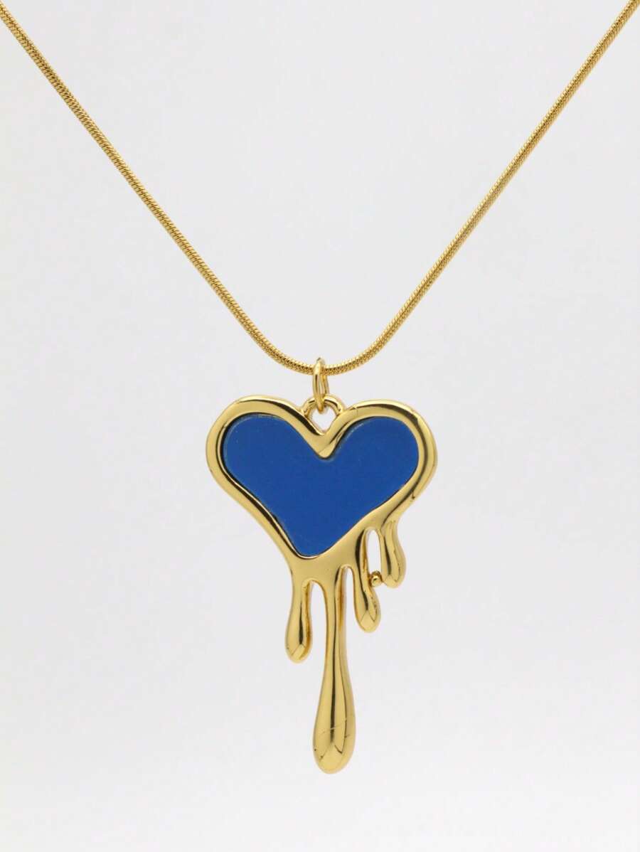 1pc Summer Casual Beach Style Irregular Heart Pendant Necklace, Stainless Steel, Women Daily Wear