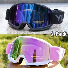 2 paquetes de gafas de motocicleta color rosa y negro para uso todoterreno y motocross, con lentes de espejo de color para mujeres, a prueba de viento para esquí y nieve - Multicolor - Ver 12