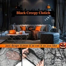 1pc Halloween Creepy Cloth Black 30*72inch - Halloween Decorations - Creepy Spooky Halloween Decorations Outdoor Indoor, For Garden, Doorways, Yard, Home, Windows