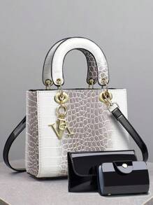 [Bolsa com Estampa de Crocodilo de Luxo] Bolsa Tote com Estampa de Crocodilo Elegante e de Luxo - Bolsa de Moda Feminina, Bolsa de Ombro, Bolsa Transversal
