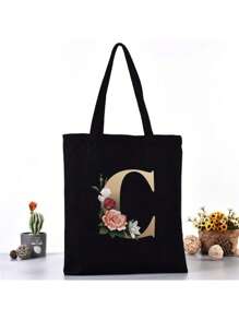 Fashion Casual Shoulder Bags Gold Letter Printing Shopper Canvas Foldable -Friendly Shopping Bag Tote Handbags Large Capacity Travel Grocery BagSchool Bag,Back To School Backpack,Large Capacity,Lightweight,Portable,Laptop Compartment, Suitable For Teen Girls Women College Students, Perfect For Back To School,College,Middle School, High School,Work , Business, Commute