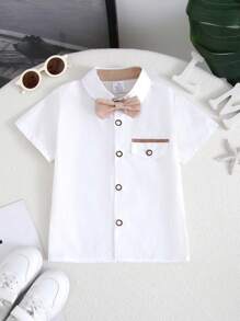 2pcs/Set Baby Boys Gentleman Outfit Bow Tie Shirt & Suspender Shorts, For Party, Birthday, Mother's Day