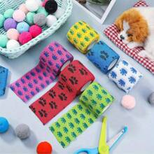 6 Rolls Of Mixed Color Cute Paw Print Self-Adhesive Bandages, Pet Bandages, Non-Woven Bandages, Adhesive Gauze, Suitable For Dogs, Cats, Horses, Birds, Sports On Ankle, Knee, Wrist Support Self-Adhesive Multifunctional Bandages
