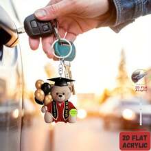 1pc 2D Flat Acrylic Keychain, Cute Graduation Bear Acrylic Keyring, Suitable For Phone, Car Air Vent, Backpack And Wallet Accessories, Perfect Gift For Friends