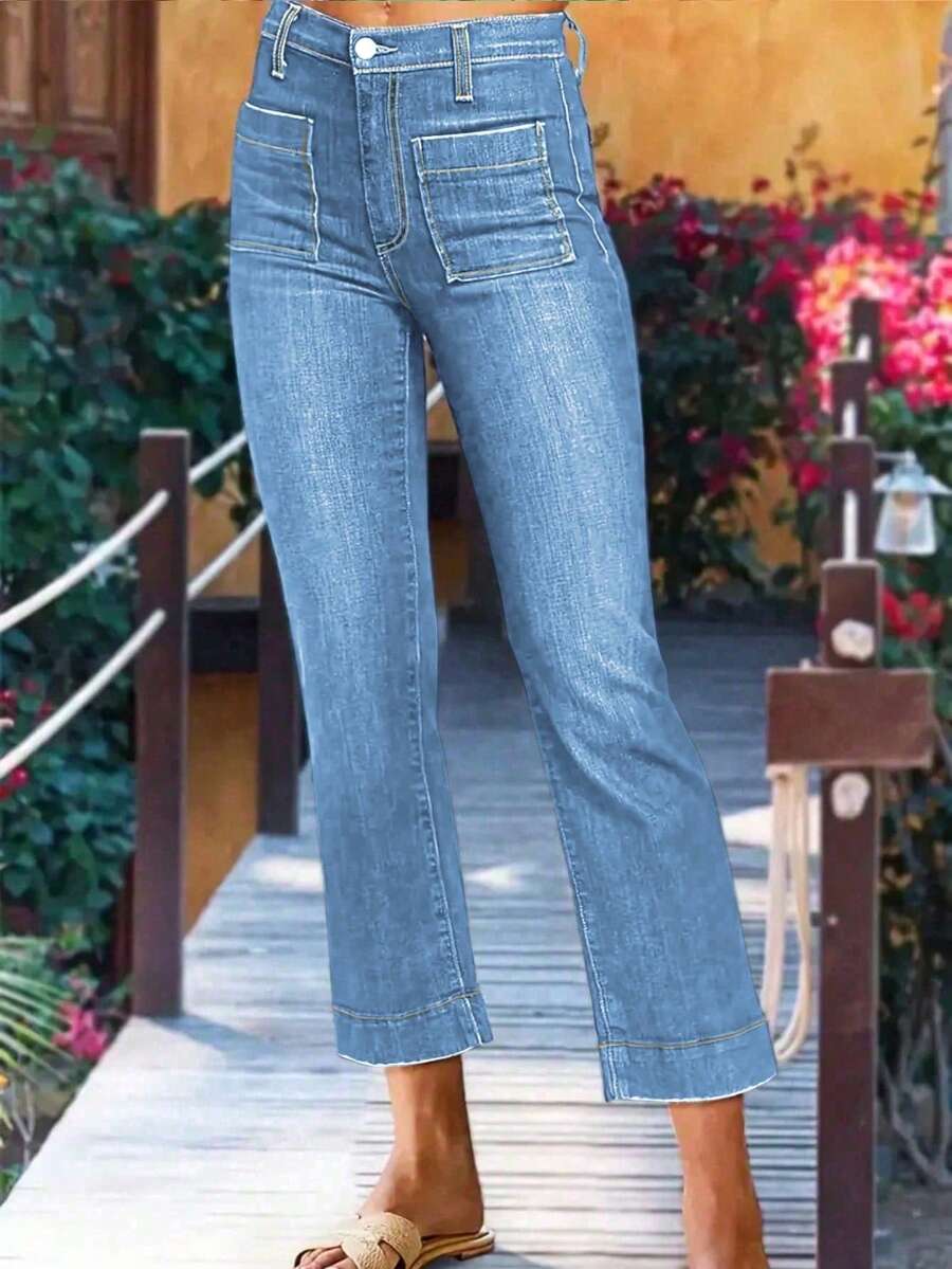 Quần jeans ống đứng bó, giặt thường ngày dành cho nữ, mùa hè - xanh nhạt - Xem 1