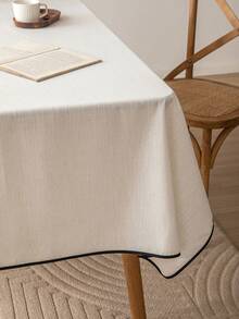 1 件复古农舍风格白色和黑色镶边桌布，方形，亚麻面料，适用于餐厅、厨房、咖啡桌、婚礼装饰