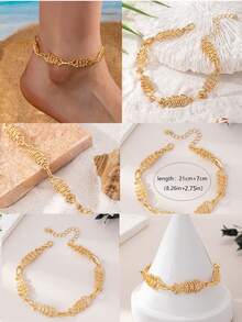 1pc Women Fishbone Design Anklet, Stylish & Delicate, Suitable For Summer Party & Vacation Outfit - Golden - View 2