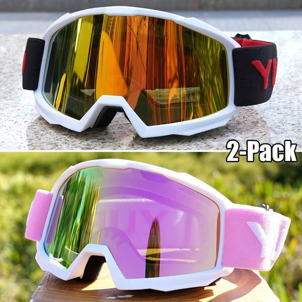 Motorcycle Goggles 2 Packs Pink And Black Off Road Dirt Bike Goggles With Color Mirror Lens For Motocross ATV Riding Men Women