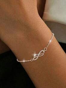 1pc 925 Sterling Silver Mobius Loop Bracelet, Infinity Love Cubic Zirconia Inlay, Fashion Women Bracelet, Silver Color, Suitable For Daily Wear, Gift For Her