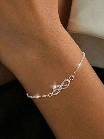 1pc S925 Sterling Silver Mobius Loop Bracelet, Mobius Loop Infinity Love Inlaid Synthetic Cubic Zirconia Fashion Women Bracelet, Silver Color, Suitable For Daily Wear, Gift For Women
