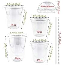 50pcs - 10/12/16 Oz Crystal Cups With Dome Lids, Suitable For Iced Coffee, Cold Drinks, Milkshakes, Smoothie Cups, Party