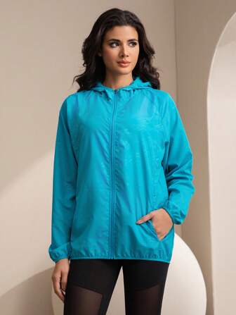 女士轻便防水户外休闲夹克纯色风衣薄款长袖骑行外套