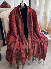 1pc Women's Multicolor Retro Jacquard Paisley Bohemian Style Long Tassel Windproof Shawl Scarf, Suitable For Daily Outings, Traveling, And Photo Shoots Boho
