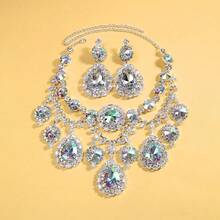 Fashionable Exaggerated Water Drop Rhinestone Earrings For Women - Silver Necklace and Earrings Set - View 1