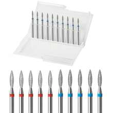 10 piezas Juego de brocas de diamantes de imitación con diseño de llama para cutículas - Brocas profesionales de 3/32'' para manicura y pedicura, eliminación de piel muerta, herramientas de calidad de salón - Multicolor - Ver 12