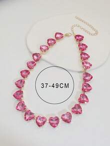 1pc Elegant Glittering Glass Crystal Love Teardrop Necklace For Party - Slightly Glazed Surface Flaws Are Normal - G-pink Heart*1PC - View 3