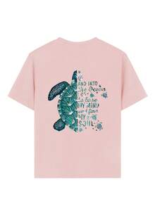 青少年女孩休闲趣味印花圆领短袖 T 恤，夏季上衣 - 粉色 - 查看 3