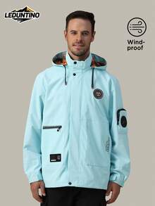 LEDUNTINO 【春夏】男士时尚拉链休闲户外夹克，运动风，纯色（酒红色、橙色），标语，男友礼物，男士轻便春秋夹克，带可拆卸帽子，秋冬字母印花夹克 - 薄荷綠 - 查看 2