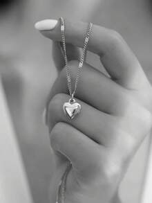 1 件简约金色不锈钢心形吊坠项链，适合送礼和日常佩戴 - 銀色 - 查看 7