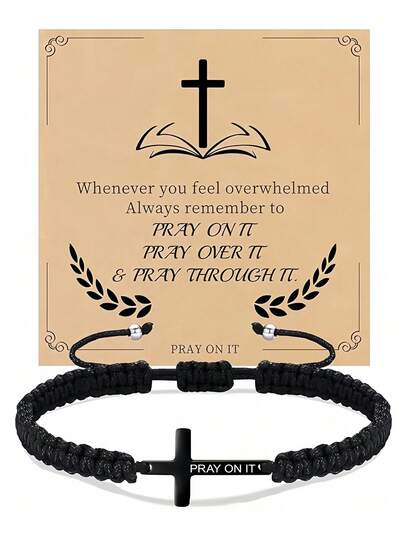 Goodwaro 1pc 18K Gold Plated Stainless Steel Christian Gift Cross Bracelet, Men/Women Handmade Braided Faith Inspirational Prayer Jewelry Gift