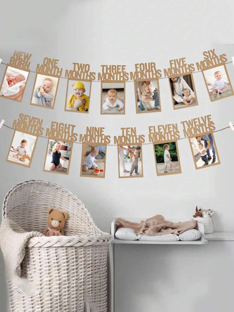 1 件婴儿 1 岁生日派对摄影背景，1-12 个月相框横幅，适用于 1 岁生日摄影道具 - 卡其色 - 查看 1