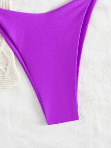 New Fashionable Sexy Solid Color Halter Strap Triangle Bikini Women's Swimsuit - Purple - View 5