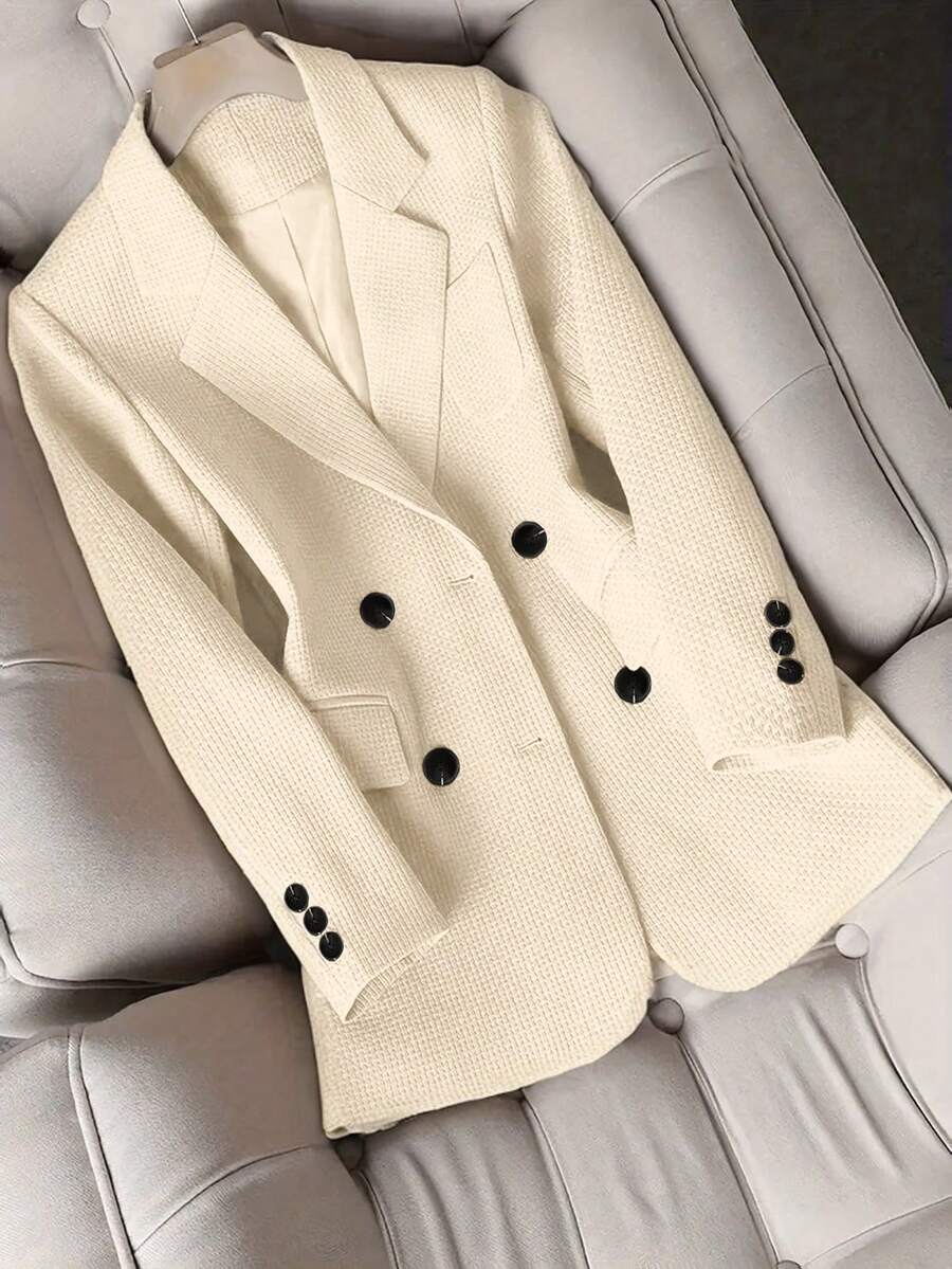 HOMEYEE Women's Lapel Long Sleeve Vintage Elegant Casual Business Professional OL Top Blazer For Autumn/Winter - Màu be - Xem 1