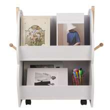 Libreria per bambini su ruote, contenitore portaoggetti a 2 livelli con ruote, per sala giochi e asilo, design robusto e portatile, 50 x 54 x 61 cm - Bianco - Visualizzare 7