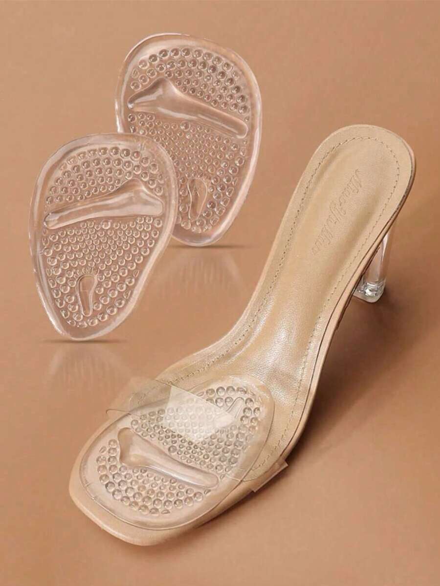 Plantillas de silicona adhesiva de goma para tacones altos de mujer para prevenir el desgaste y el deslizamiento, y ajustar el tamaño de la media plantilla. Adecuado para zapatos con medio número demasiado grandes (reutilizable) - transparente - Ver 1