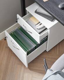 VASAGLE Rollcontainer, abschließbar, Aktenschrank mit 2 Schubladen, 5 Rollen, verstellbare Hängestangen, für Hängeregistratur im A4- und Letter-Format, wolkenweiß - Weiss - Übersicht 6