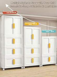 折叠衣柜，免安装家用卧室简易衣服收纳柜，可收纳儿童、衣服和服装 - 彩色 - 查看 2