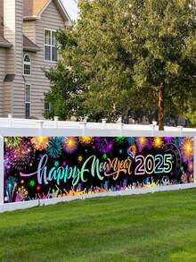 1 件，2025 新年快乐横幅，40*200 厘米涤纶黑金气球烟花倒计时时钟图案新年悬挂横幅，适用于家庭围栏庭院标志、花园、室内室外装饰欢迎活动装饰，2025 年新年快乐庆祝派对装饰，圣诞节 - 彩色 - 查看 11