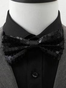 1pc Men's Fashionable Solid Color Sequins Formal Bow Tie, Suitable For Business, Student Events, Stage Performance, Hosting, Party, Graduation Photo Accessory