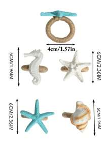 4pcs Resin Seashell, Starfish And Seahorse Assorted Ocean Series Napkin Rings, Tabletop Decoration