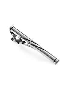1pc Silver Stripe Polished Brushed Men's Tie Clip, Casual Business