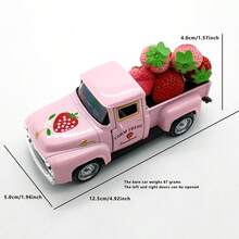 Truck And Strawberry Figurines Retro Desk Statue Modern Centerpieces Art Sculptures For Home Tabletop Decoration - 粉色 - 查看 2