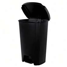 12.1 Gallon Plastic Step-On Trash Can For Kitchen - Black Home Storage Solution