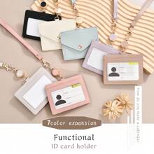 Suport cu două fețe din piele PU pentru insignă de identitate, cu 1 fereastră de identificare și 1 slot pentru card Plus 1 curea detașabilă pentru șnur (suportă 3-4 cărți) pentru femei Portofel Mini portofel Poșetă Portofel Portofel pentru carduri Portofel