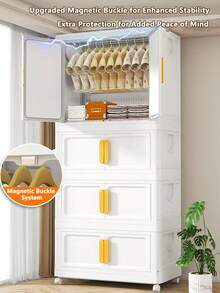 折叠衣柜，免安装家用卧室简易衣服收纳柜，可收纳儿童、衣服和服装 - 彩色 - 查看 5