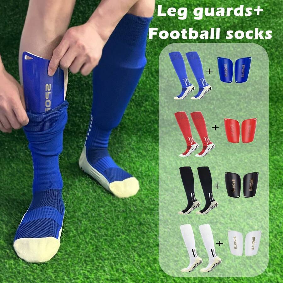 Long Tube Football Socks With Shin Guards Set, Non-Slip Adult Soccer Stockings For Training - Multicolor - View 1