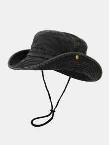 1pc Unisex Washed Bucket Hat With Rope Outdoor Men Sun Hats With UV Protection Wide Brim Foldable.Suitable For Fishing, Beach, Hiking, And Travel .Men's Sun Hat Summer Hat, Suitable For Summer Outdoor Activities Such As Hiking And Fishing