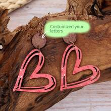 Valentine's Day Fashion Hollow Heart Wooden Dangle Earrings For Women - Multicolor - View 1